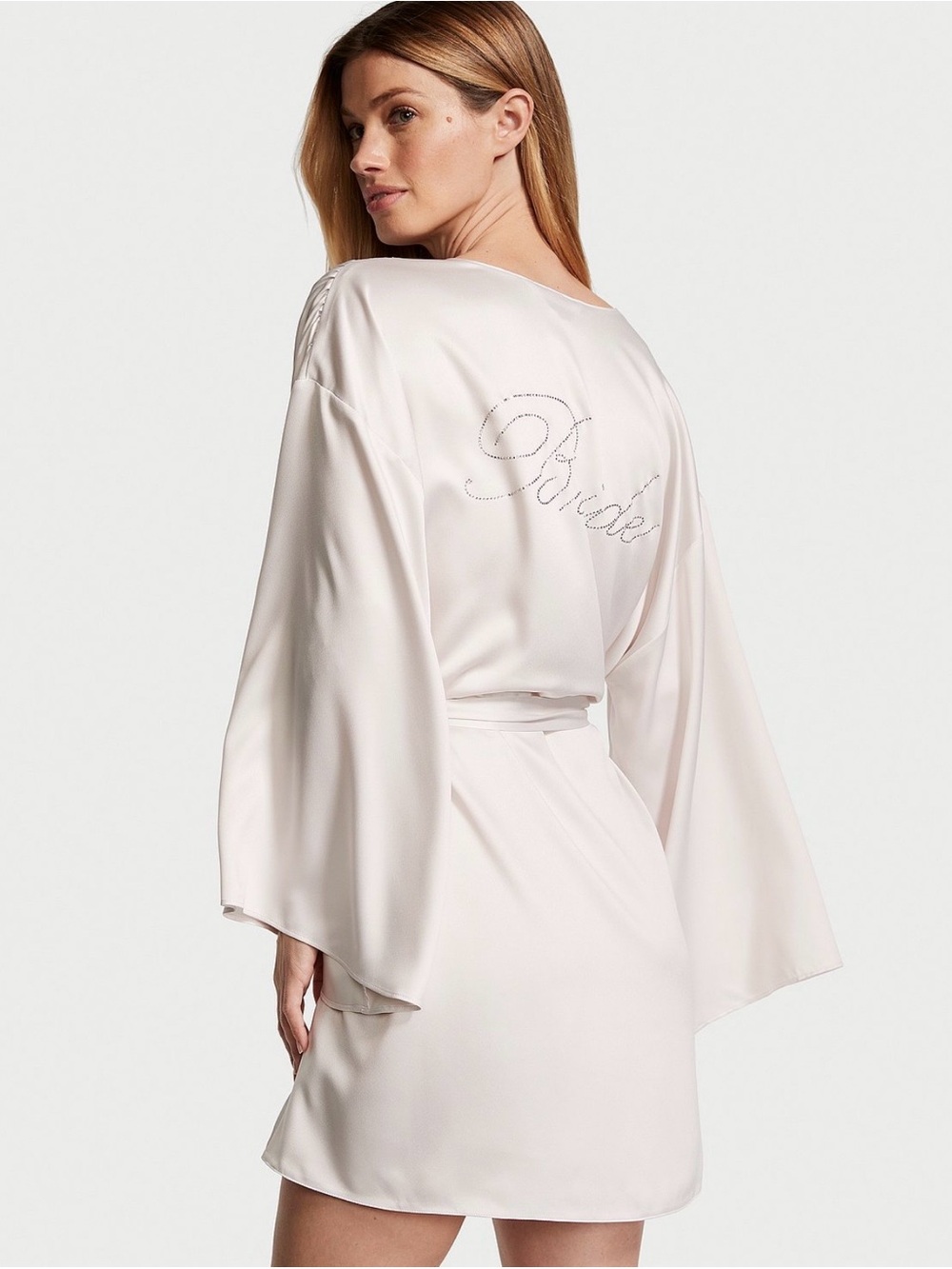 Victoria's Secret Bridal Satin Robe in Soft Ivory with 'Bride' Script